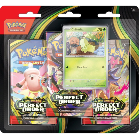 Karty Pokemon TCG: Mega Evolution - Perfect Order - Chikorita 3-Pack Blister